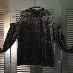 Velvet Black Cold Shoulder Mock Turtle Neck Top